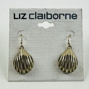 Liz Claiborne Gold Tone Dangle Earrings Open Cutout Seashell Teardrop Pierced NE
